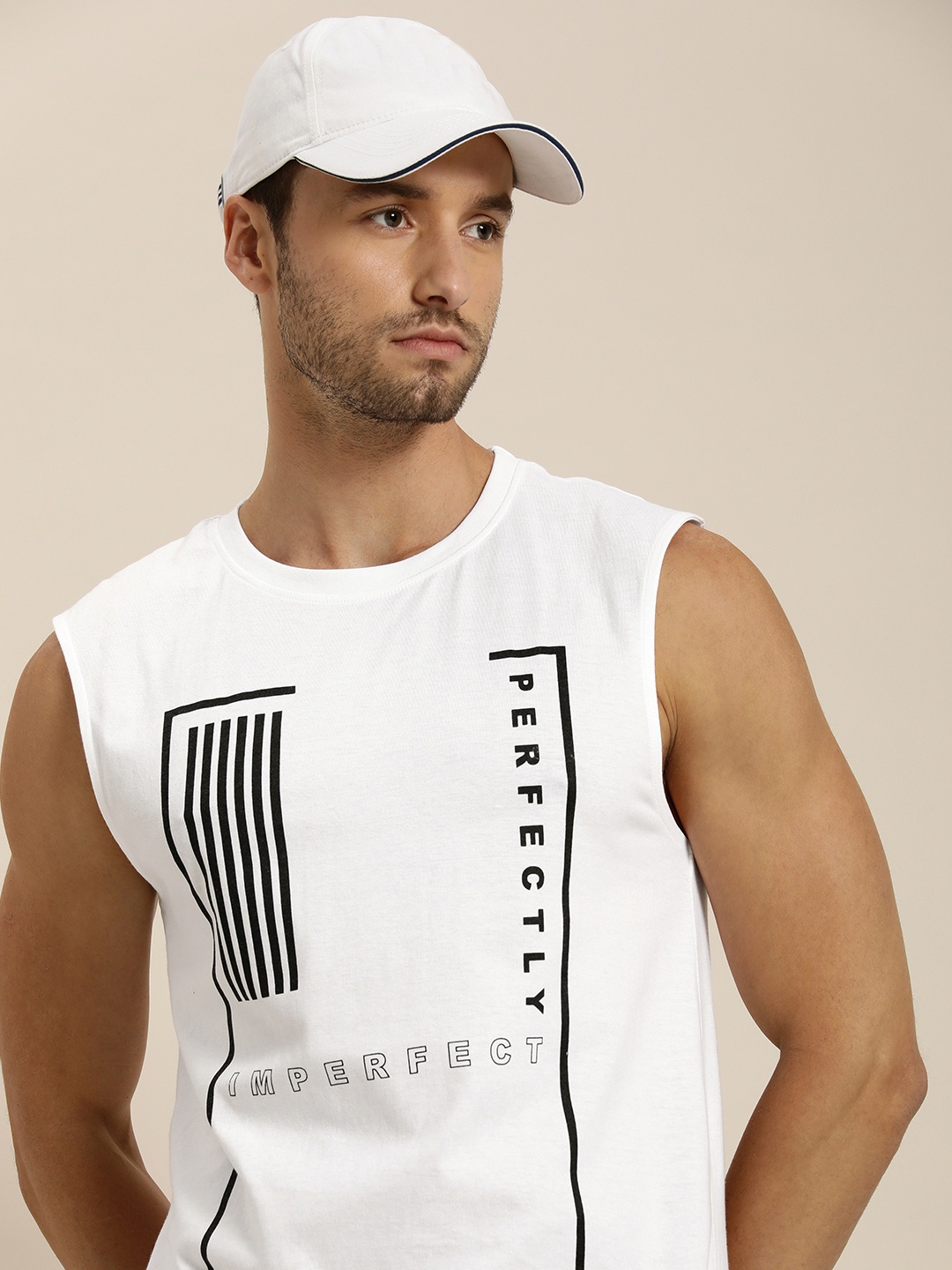 

Moda Rapido Men White Graphic Printed Pure Cotton Sleeveless T-shirt