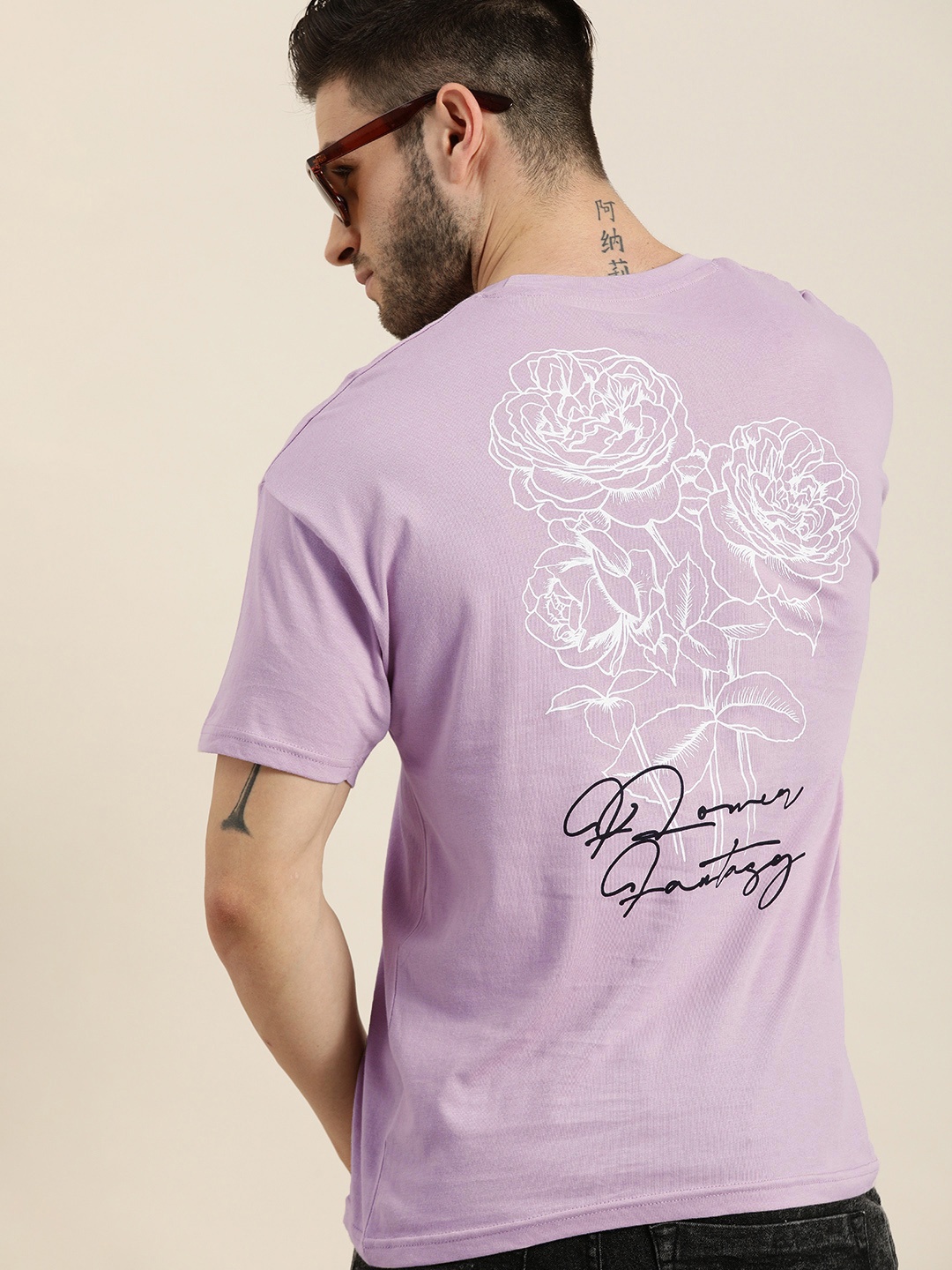 

Moda Rapido Men Lavender & White Printed Round Neck Pure Cotton T-shirt