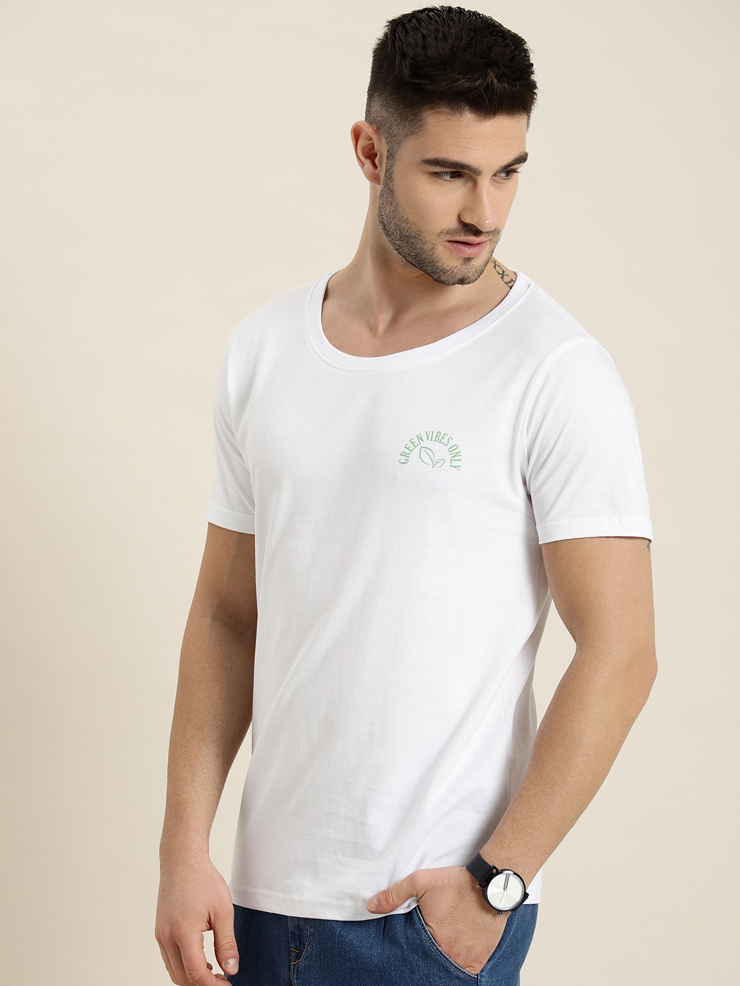 

Moda Rapido Men White Solid Pure Cotton T-shirt