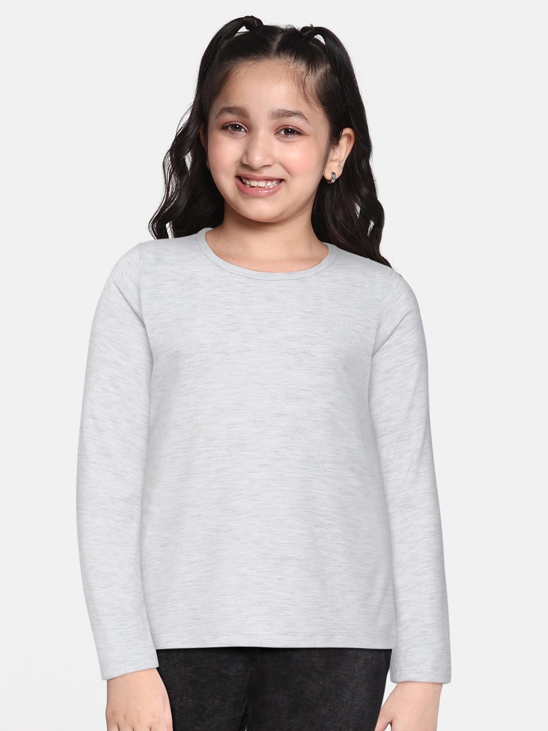 

HERE&NOW Girls Grey Melange Pure Cotton T-shirt