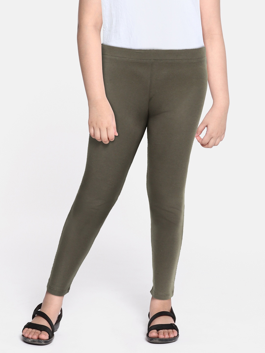 

HERE&NOW Girls Grey Solid Ankle-Length Leggings