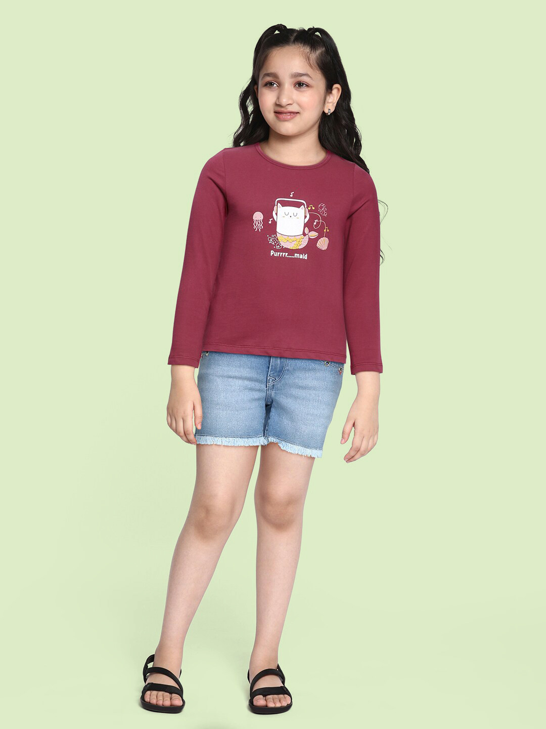 

HERE&NOW Girls Maroon Printed Pure Cotton T-shirt