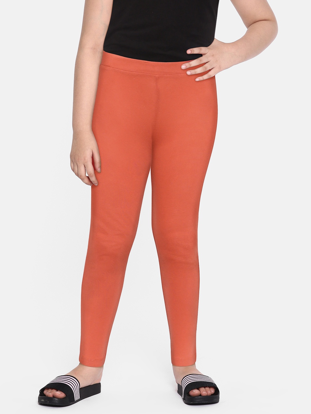 

HERE&NOW Girls Pink Solid Ankle-Length Leggings