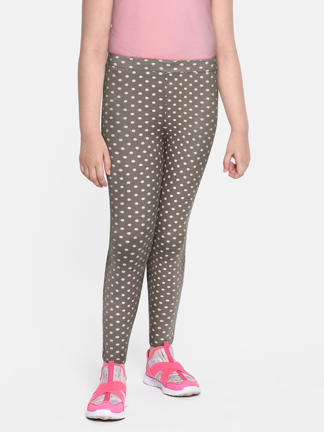 

HERE&NOW Girls Grey Polka Dot Printed Ankle Length Leggings