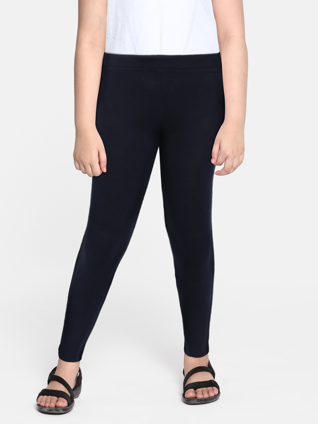 

HERE&NOW Girls Navy Blue Solid Leggings