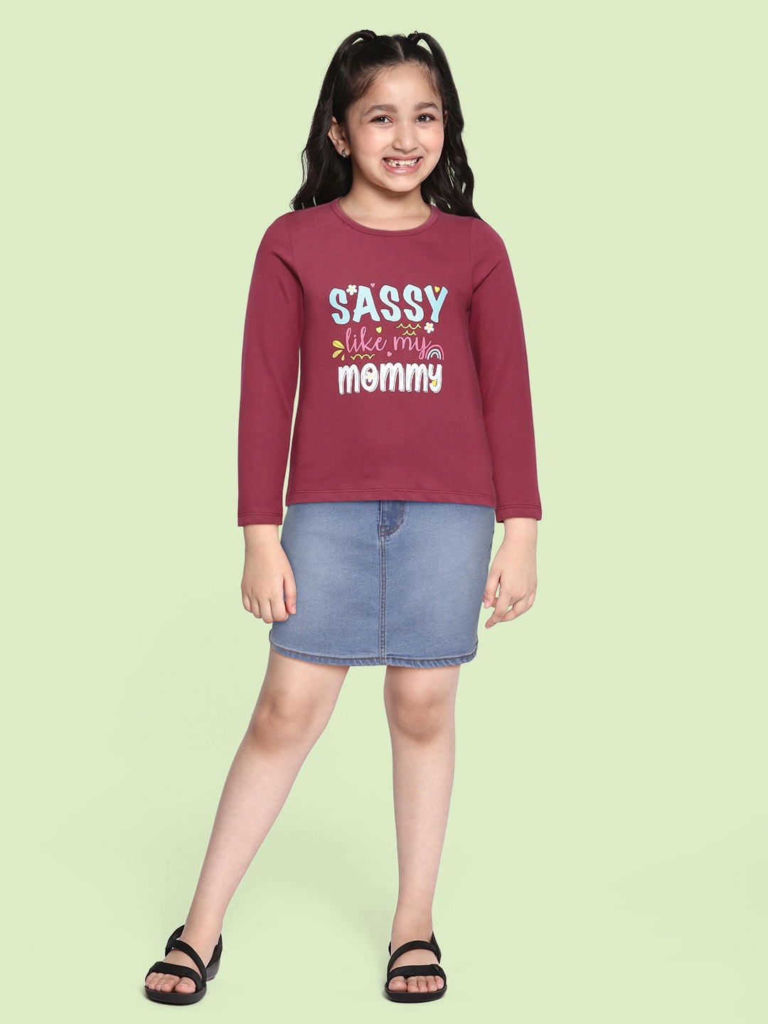 

HERE&NOW Girls Maroon Printed Pure Cotton T-shirt