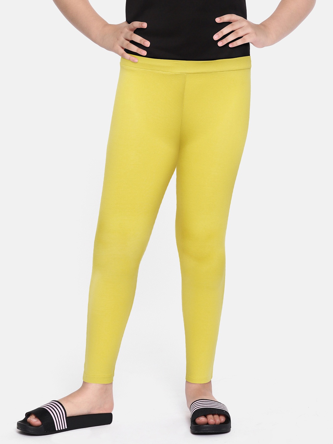 

HERE&NOW Girls Yellow Solid Ankle Length Leggings