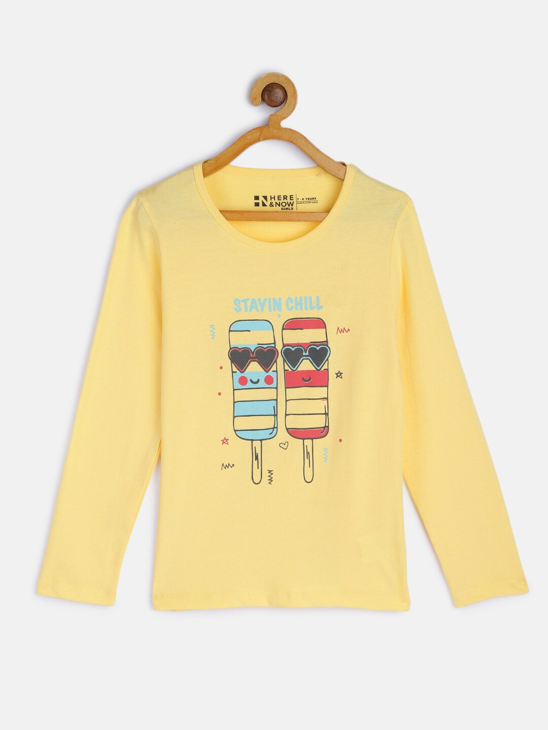 

HERE&NOW Girls Yellow Printed Pure Cotton T-shirt