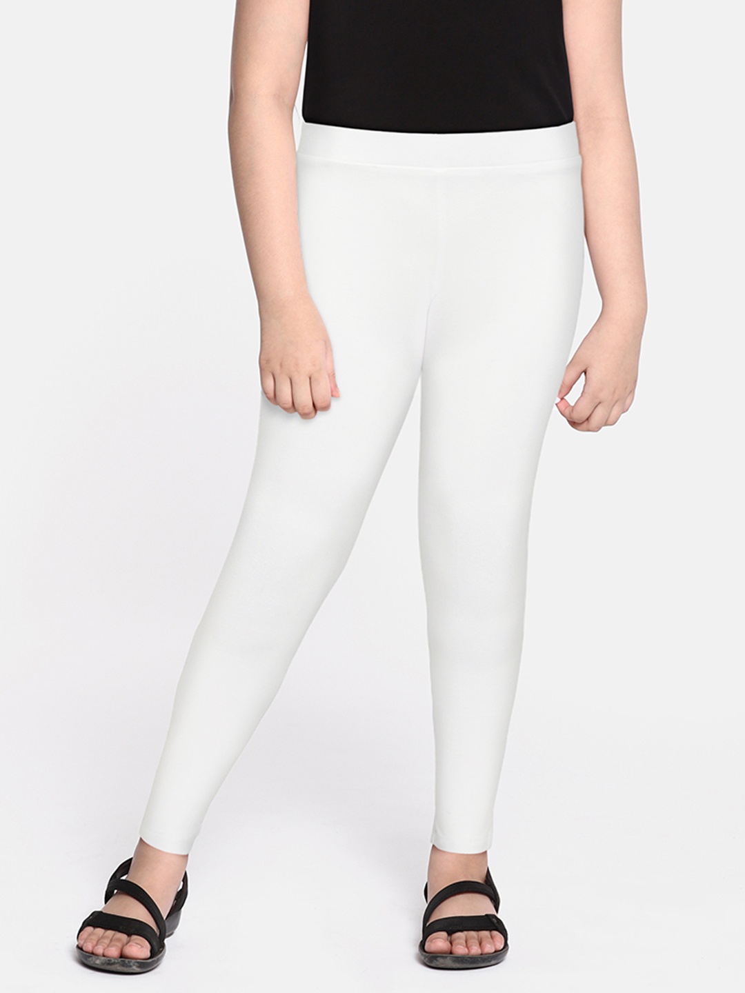 

HERE&NOW Girls White Solid Ankle Length Stretchable Leggings