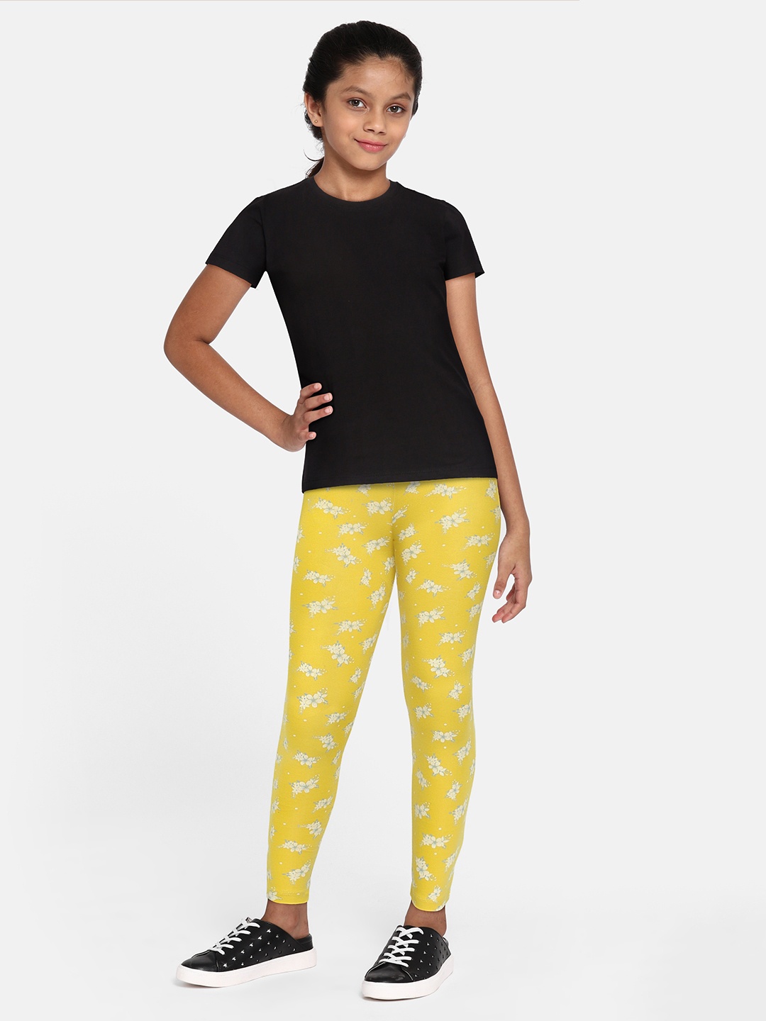 

HERE&NOW Girls Yellow Printed Ankle Length Leggings