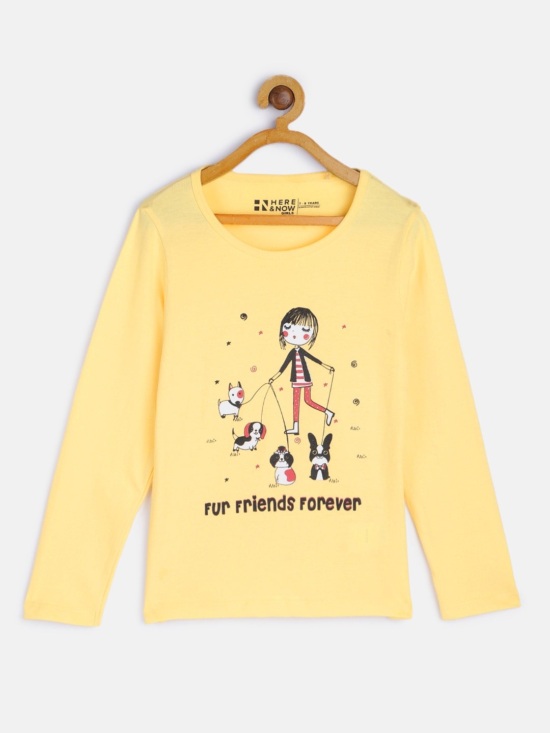 

HERE&NOW Girls Yellow Printed Pure Cotton T-shirt