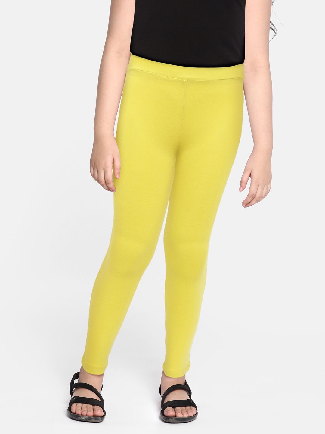 

HERE&NOW Girls Yellow Solid Ankle Length Stretchable Leggings