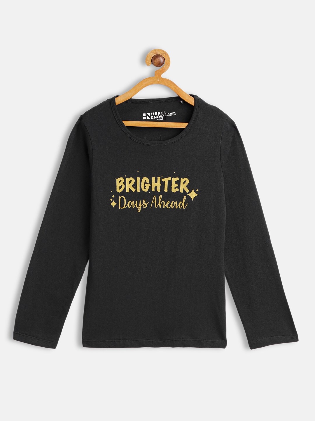 

HERE&NOW Girls Black Typography Printed Pure Cotton T-shirt