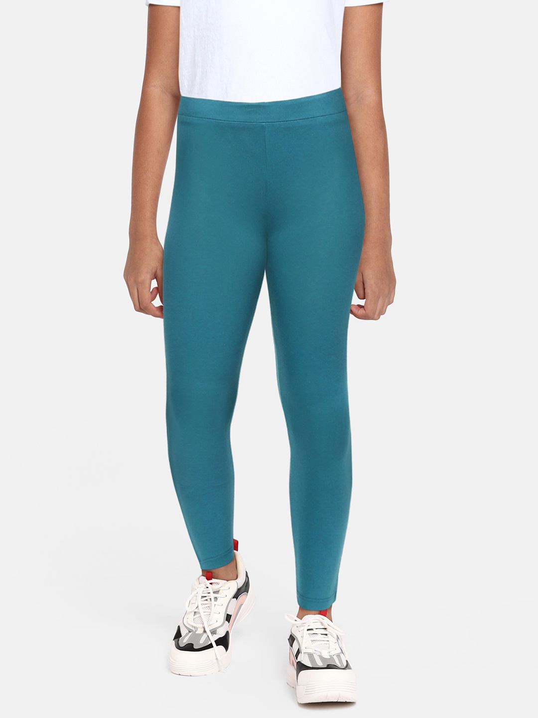 

HERE&NOW Girls Teal Blue Solid Ankle Length Leggings