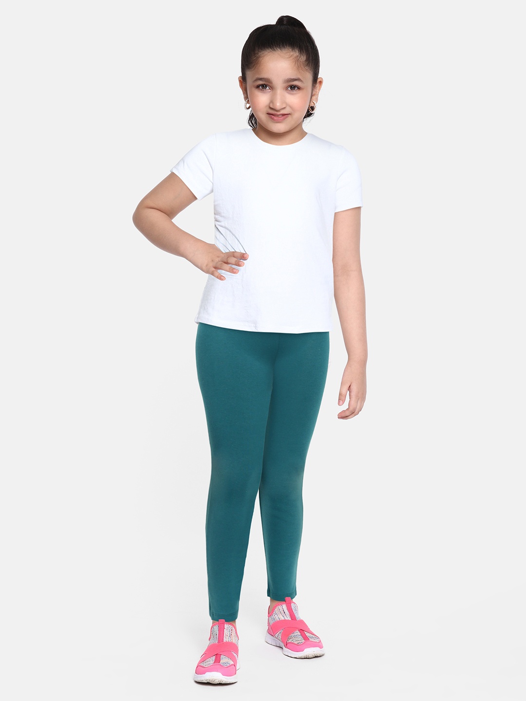 

HERE&NOW Girls Teal Blue Solid Ankle Length Stretchable Leggings