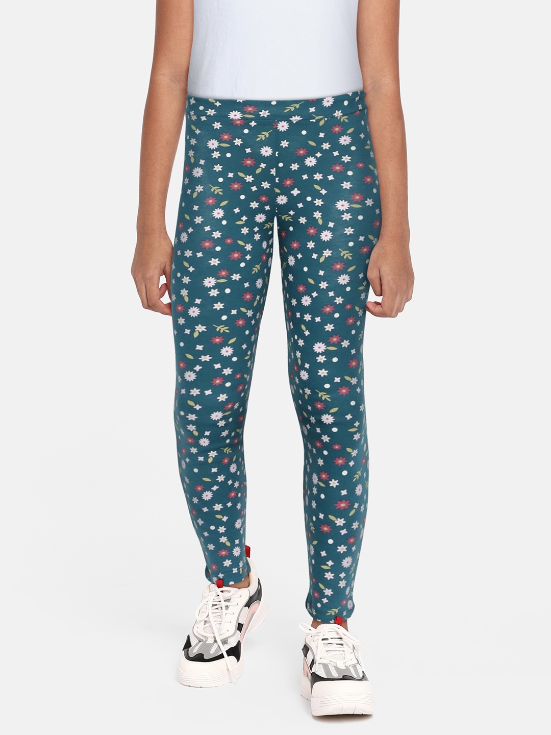 

HERE&NOW Girls Green Printed Ankle-Length Leggings
