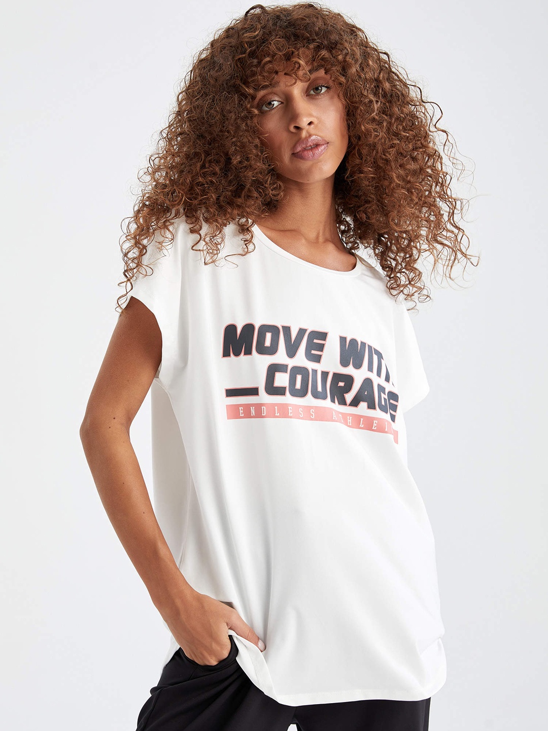 

DeFacto Women White Typography Printed T-shirt