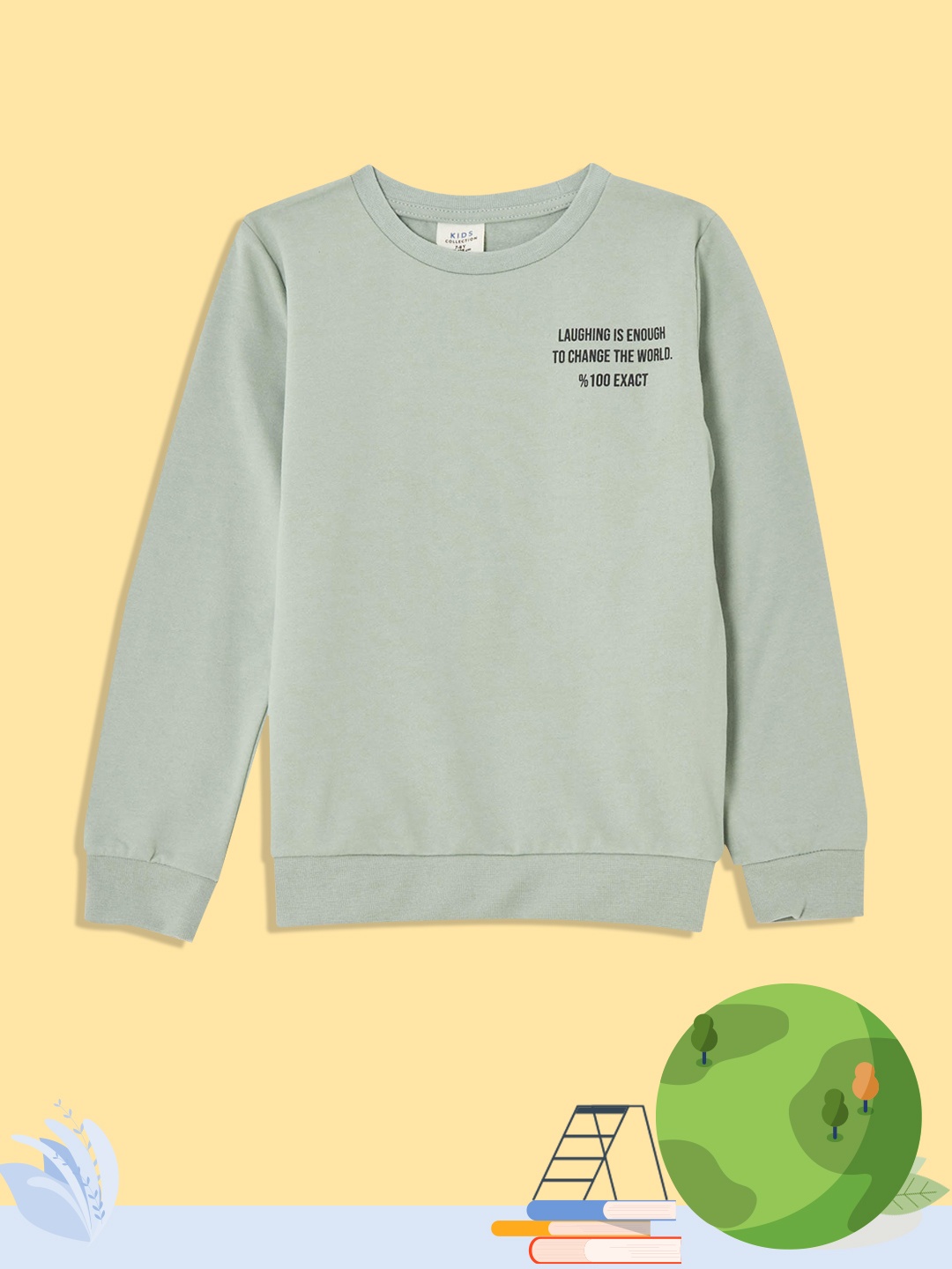 

DeFacto Boys Mint Green & Black Relaxed Fit Printed Back Sweatshirt