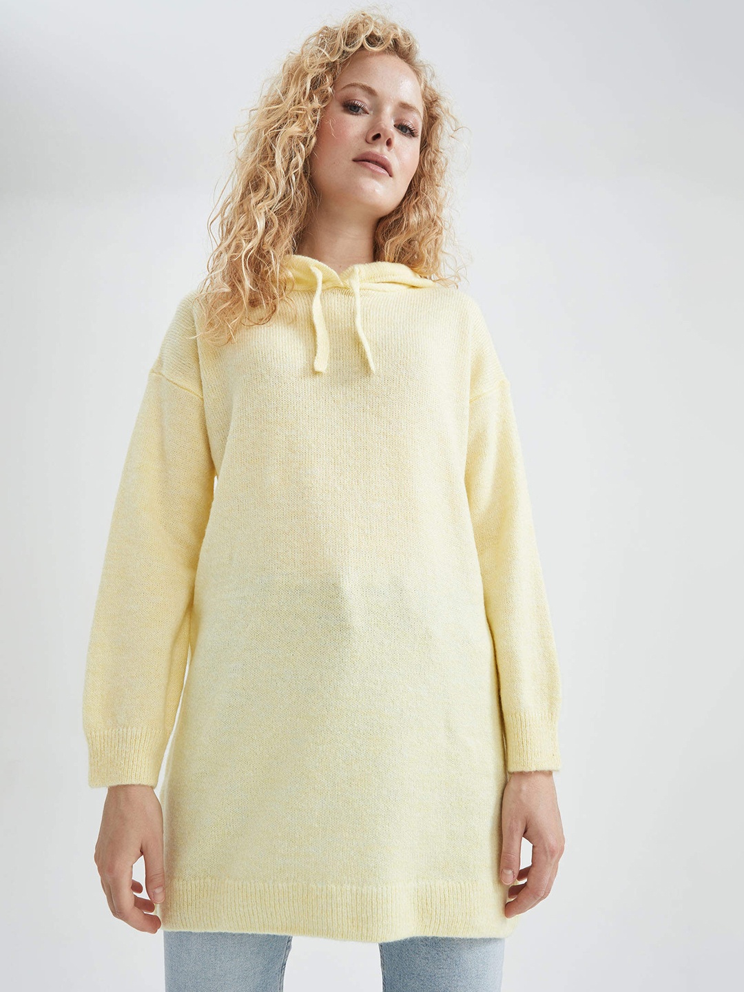 

DeFacto Yellow Solid Hood Tunic