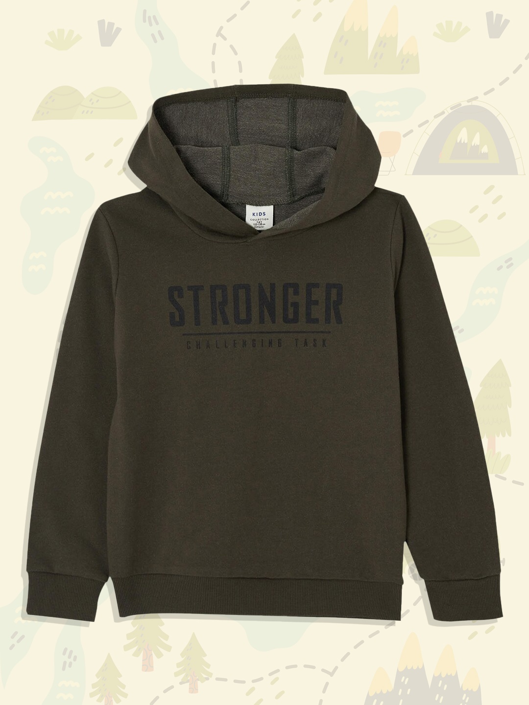 

DeFacto Boys Olive Green Printed Hooded Sweatshirt
