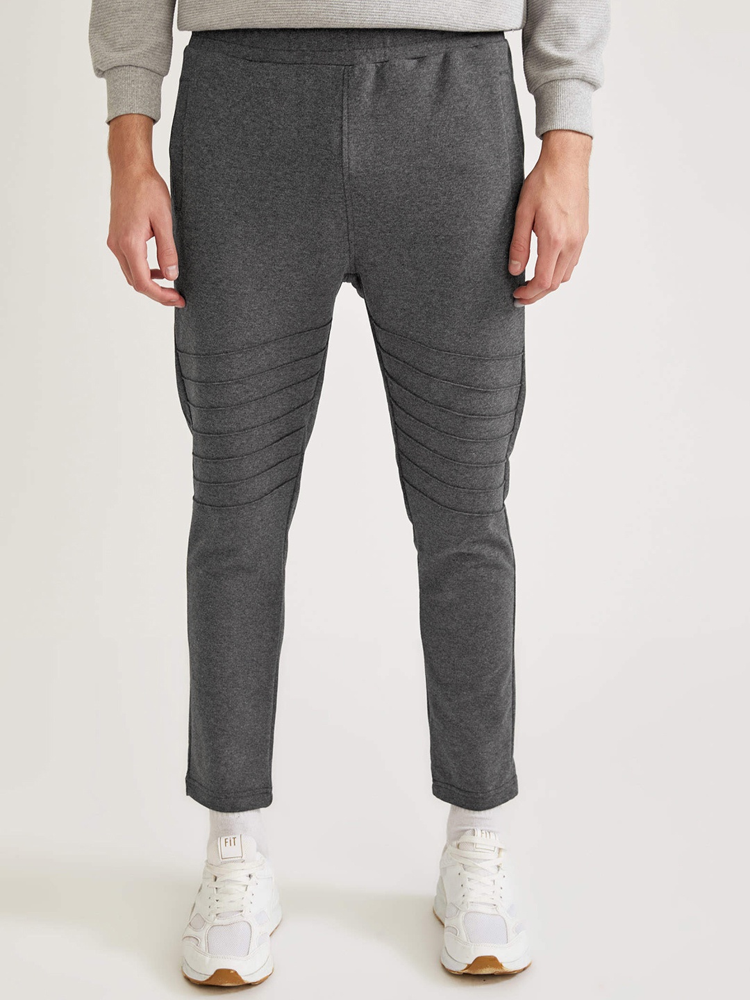 

DeFacto Men Charcoal Grey Slim Fit Knit Crop Track Pants