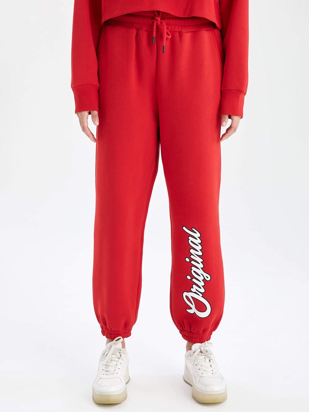 

DeFacto Women Red & White Typography Print Joggers