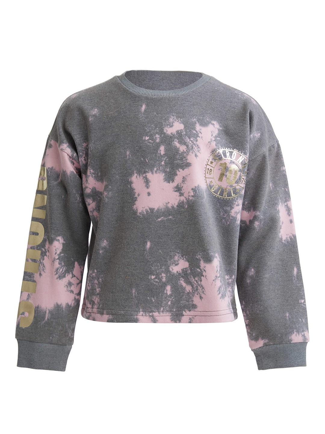 

DeFacto Girls Grey & Pink Dyed Crop Sweatshirt