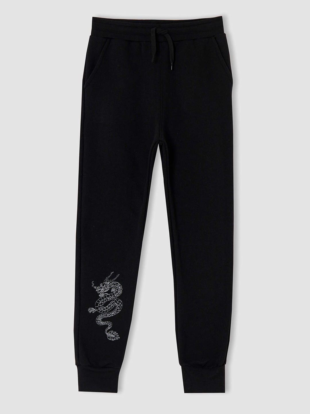 

DeFacto Boys Black Solid Slim Fit Knitted Joggers with Print Detail