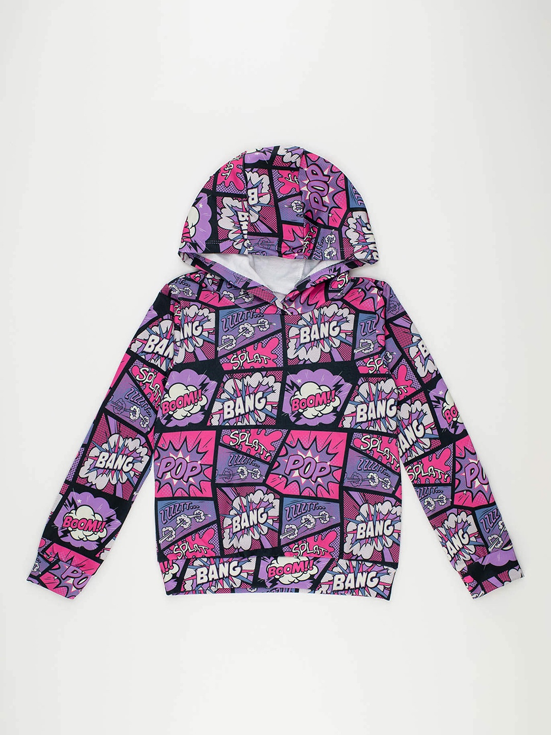 

DeFacto Girls Purple & Pink Comic Action Words Print Hooded Sweatshirt