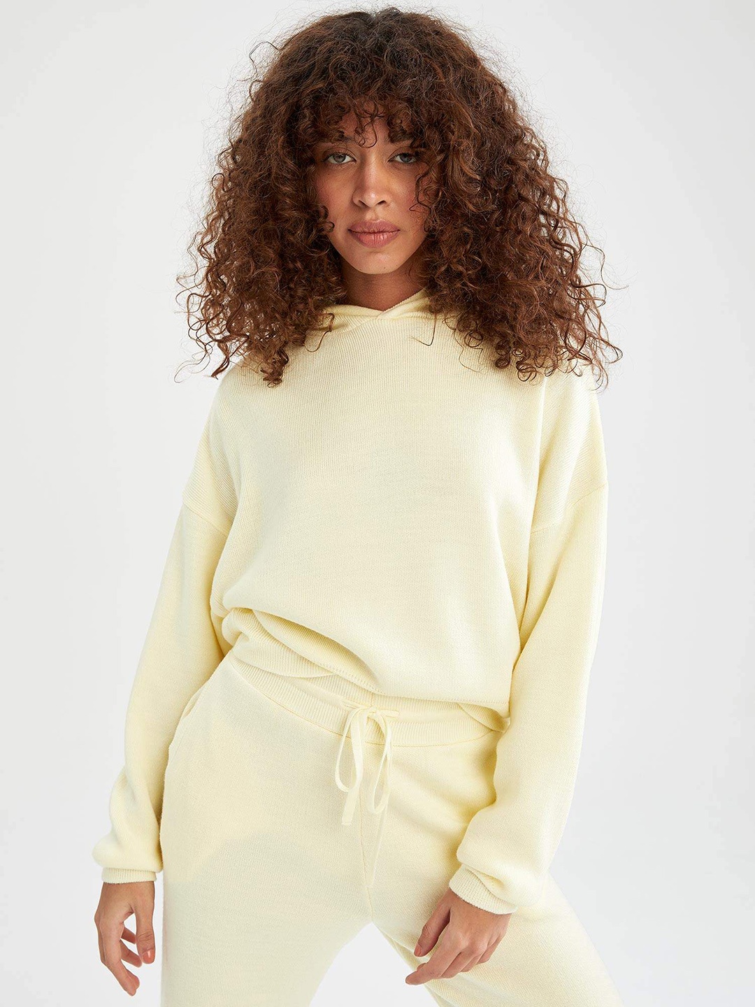 

DeFacto Women Yellow Solid Hooded Pullover