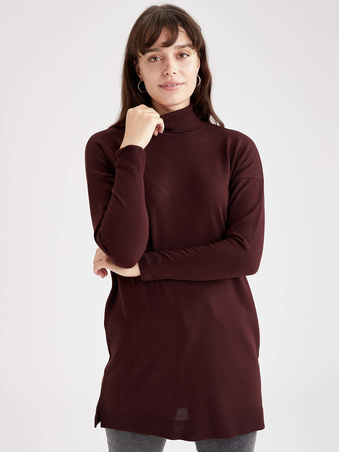 

DeFacto Brown High Neck Regular Fit Pure Acrylic Tunic