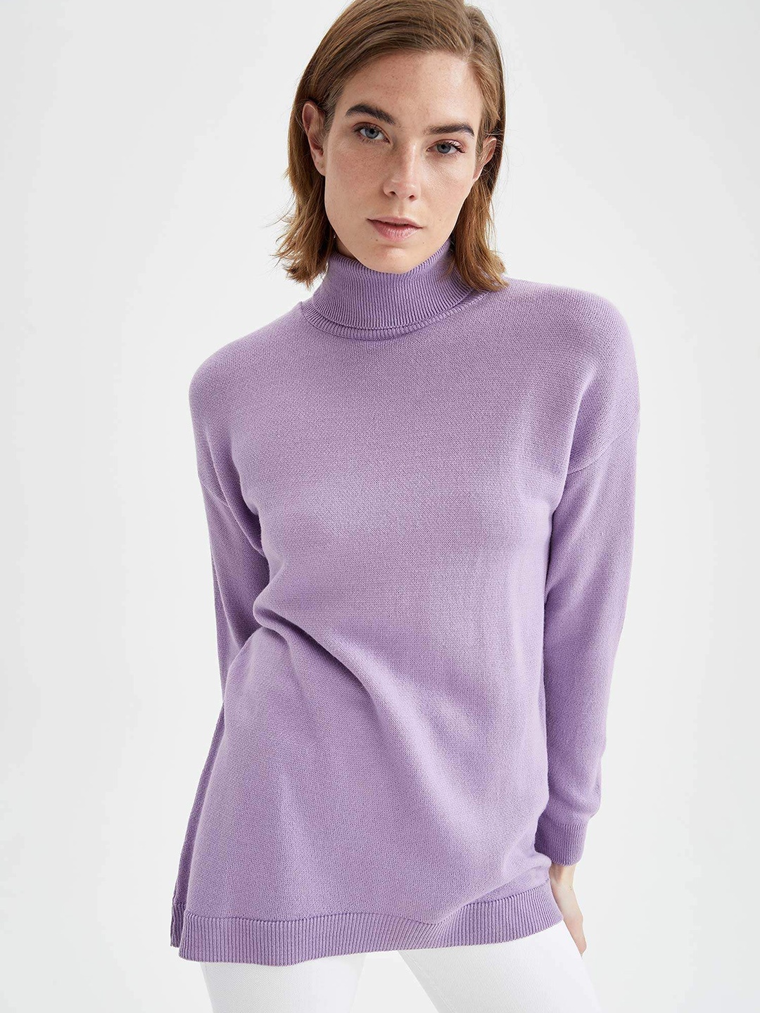 

DeFacto Women Lavender Solid Longline Pullover