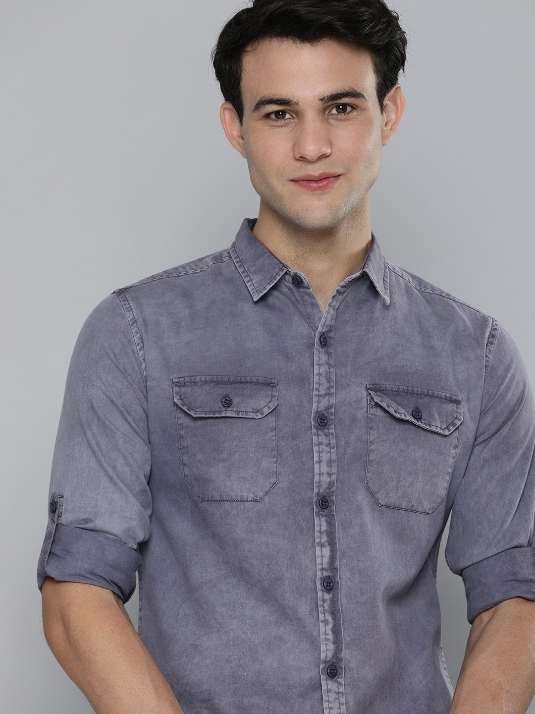 

HERE&NOW Men Blue Slim Fit Faded Pure Cotton Casual Shirt
