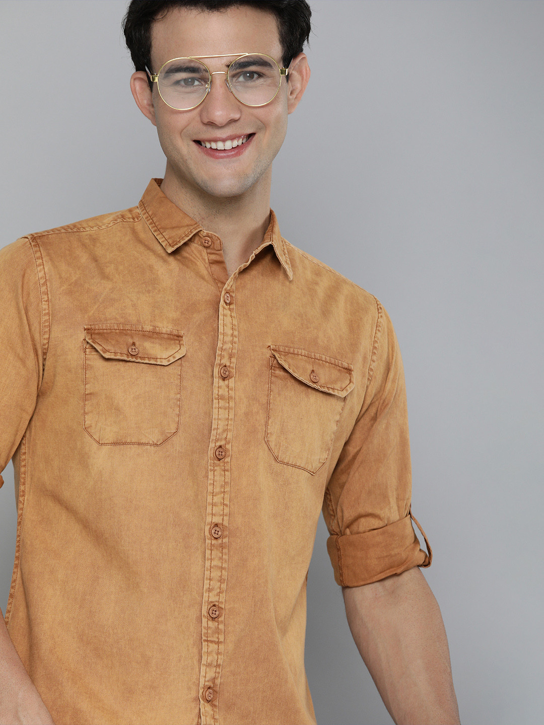 

HERE&NOW Men Brown Slim Fit Faded Pure Cotton Casual Shirt