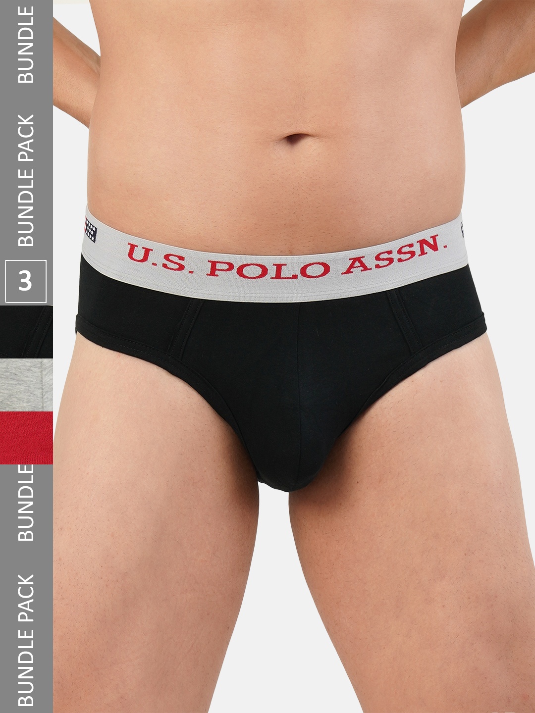 

U.S. Polo Assn. Men Multi Solid Cotton Briefs Pack of 3 I005-GBR-P3, Grey