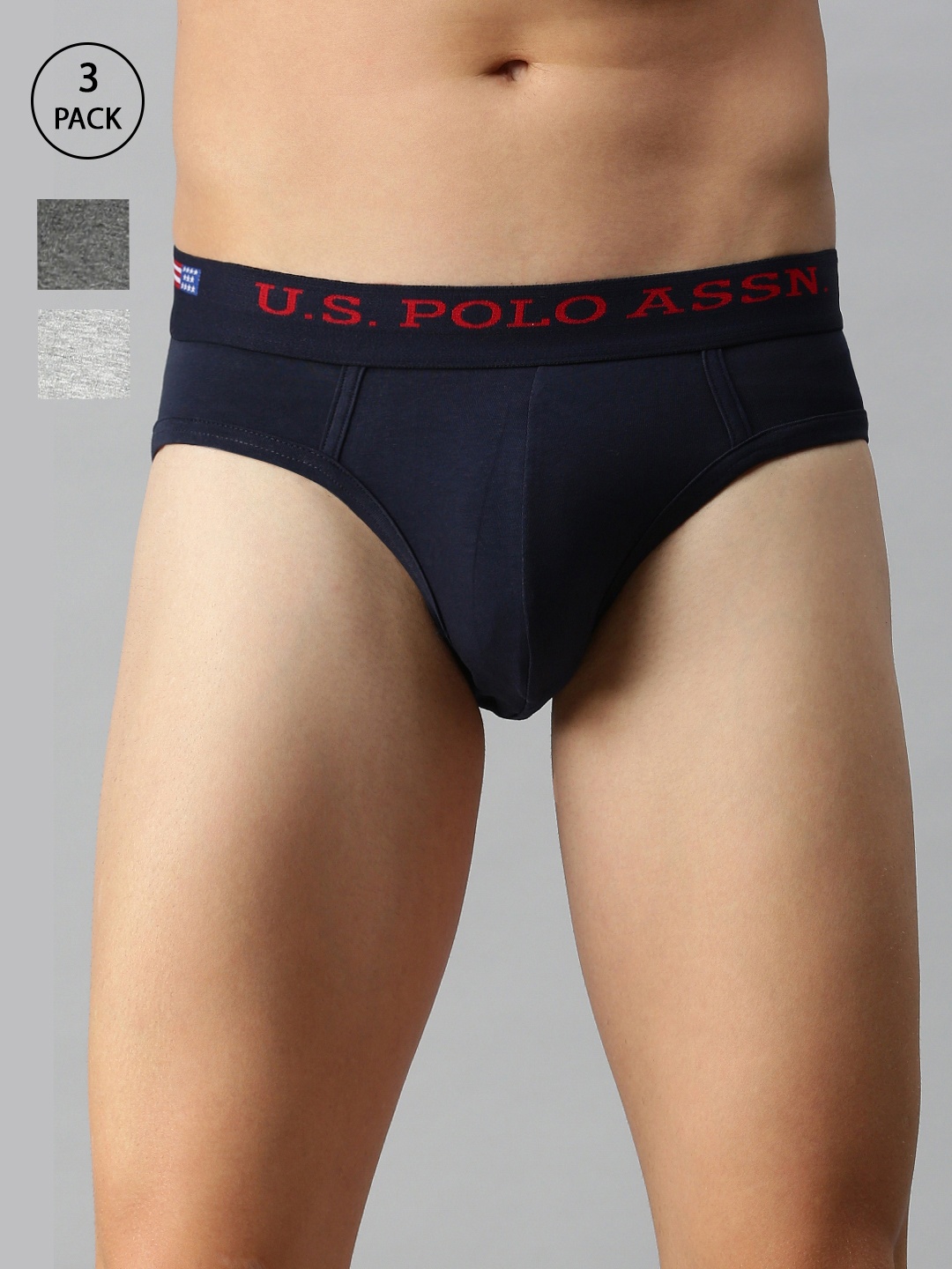 

U.S. Polo Assn. Men Pack of 3 Solid Briefs I005-AGN-P3, Grey