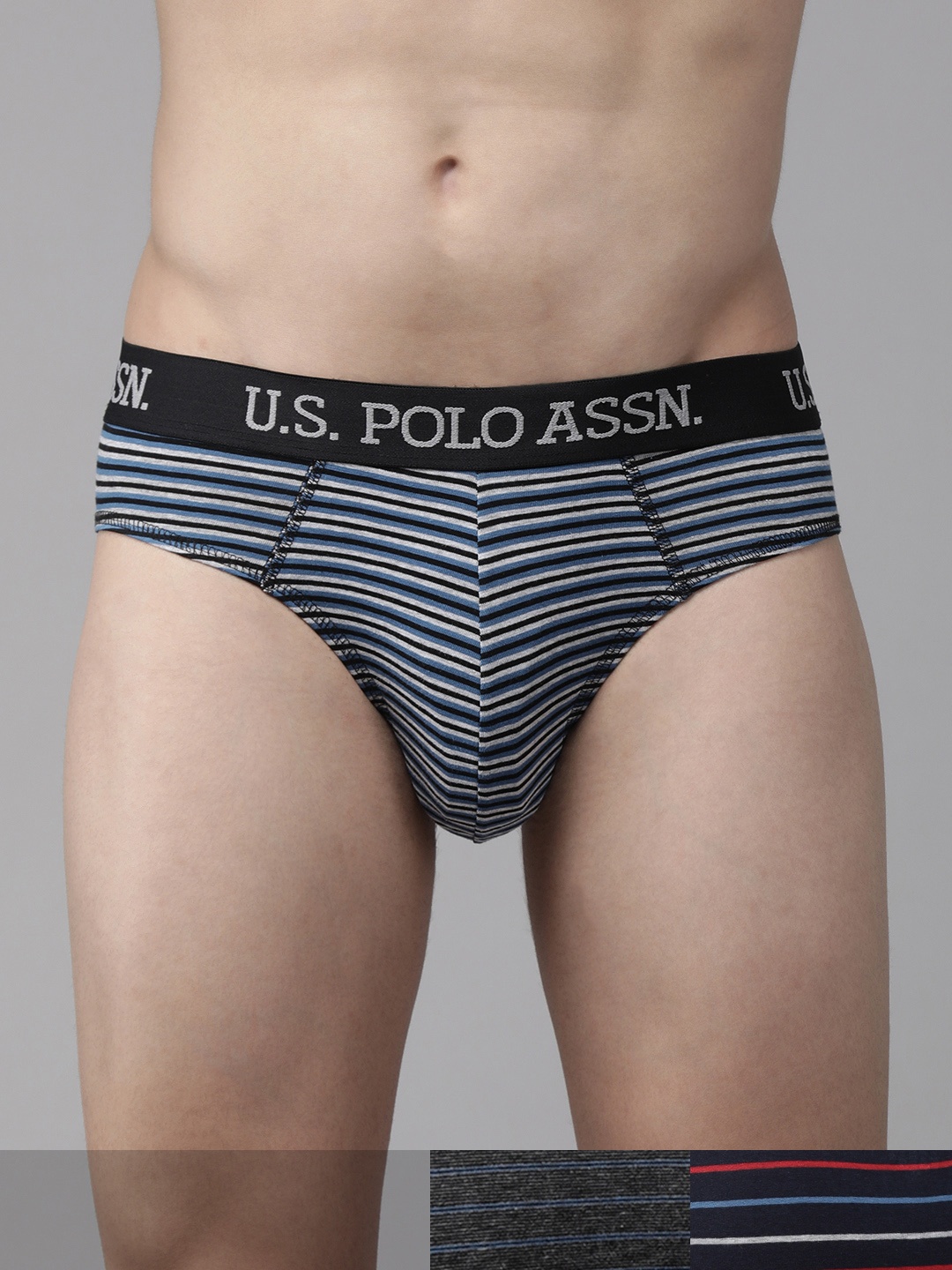 

U.S. Polo Assn. Men Pack of 3 Striped Briefs I001-BGR-P3, Navy blue