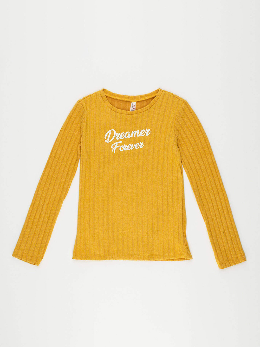 

DeFacto Girls Mustard Yellow & White Typography Print T-shirt