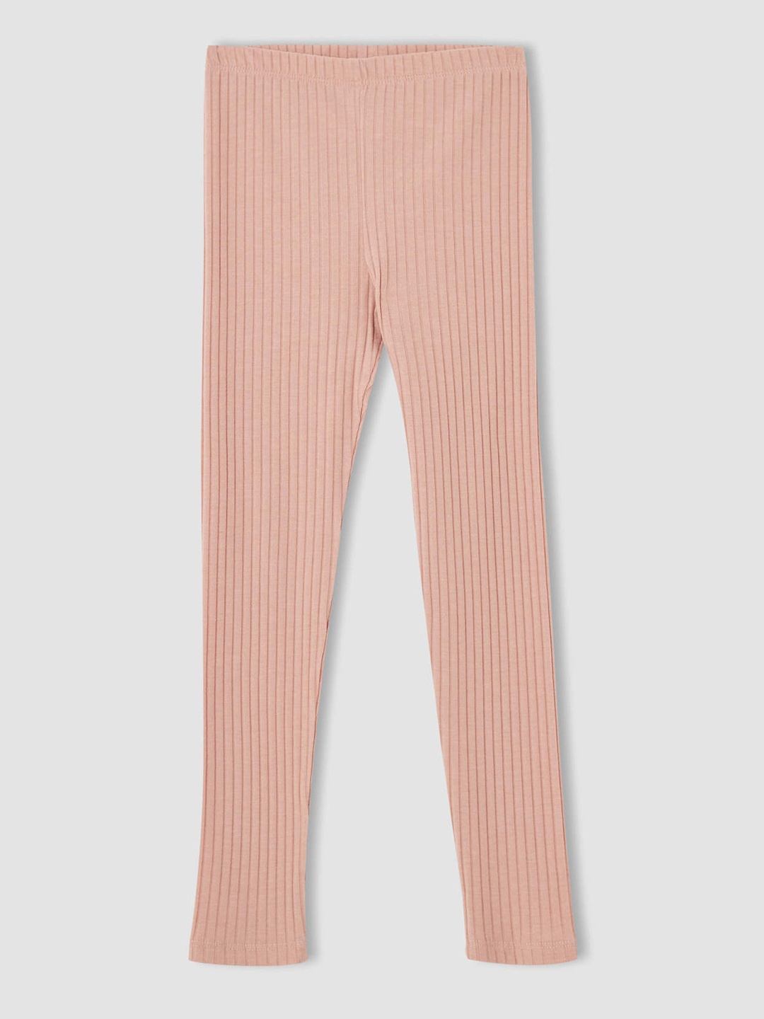 

DeFacto Girls Peach-Coloured Self-Striped Ankle-Length Leggings