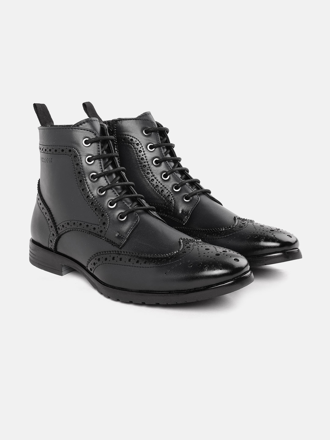 

WROGN Men Navy Blue Perforations Mid-Top Flat Boots