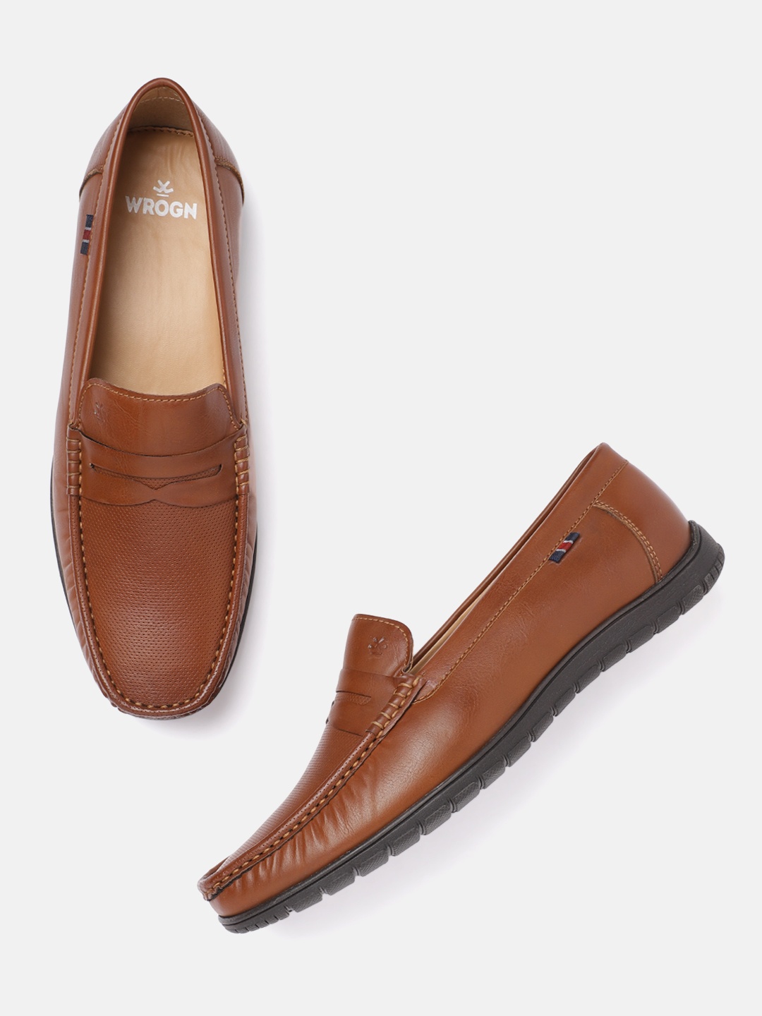 

WROGN Men Brown Perforations Penny Loafers