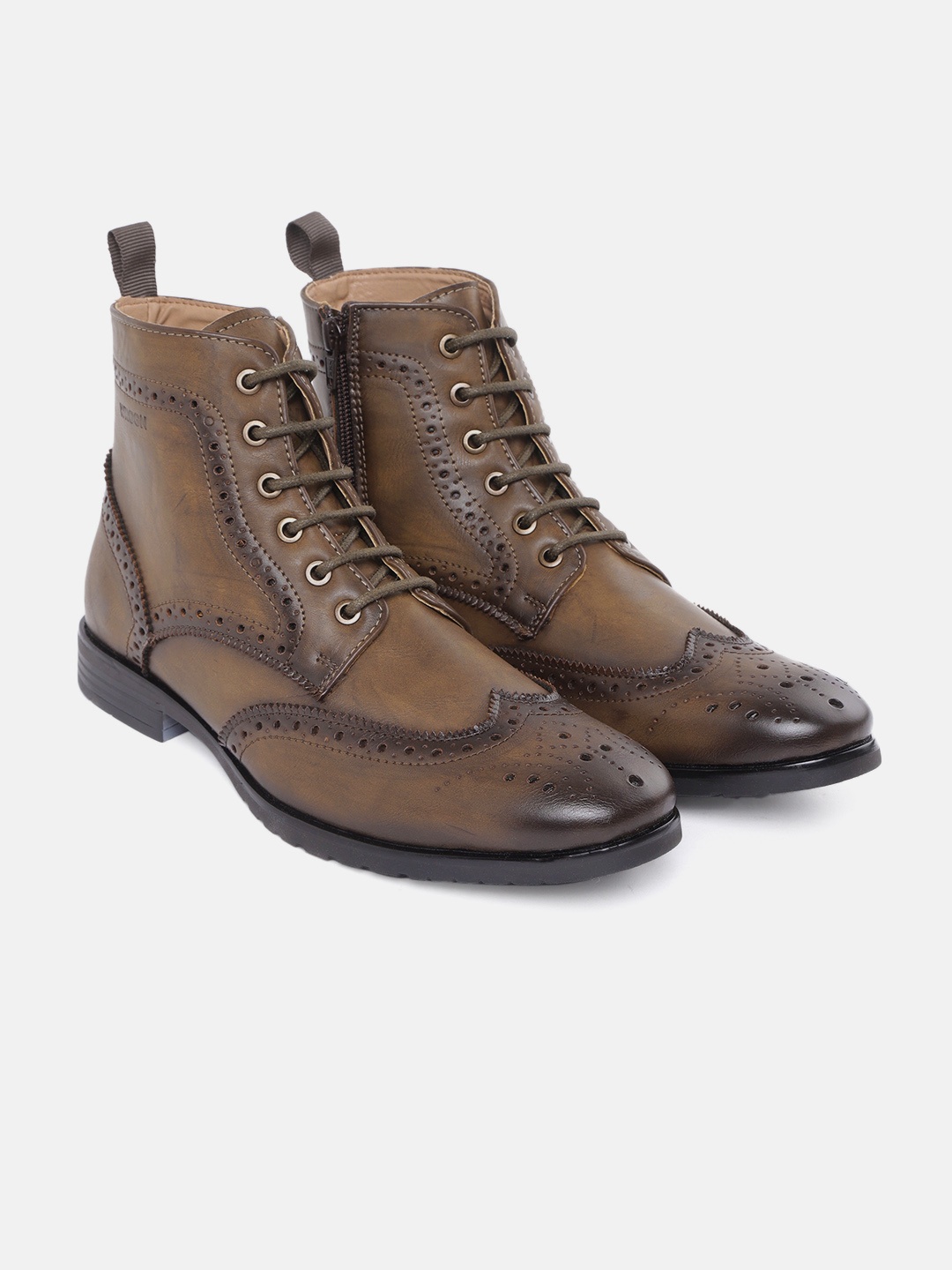 

WROGN Men Brown Perforated Mid-Top Flat Boots