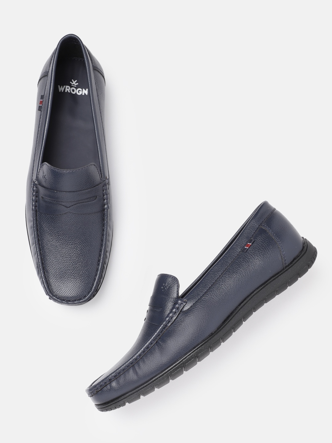 

WROGN Men Navy Blue Perforated Penny Loafers