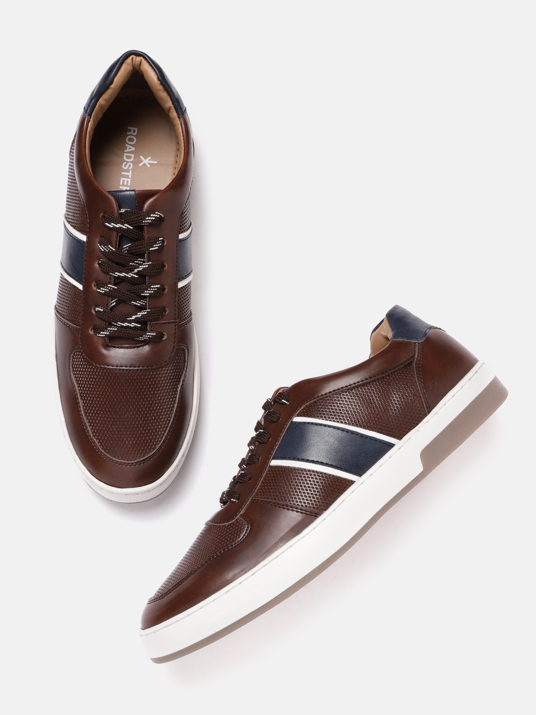 

The Roadster Lifestyle Co Men Coffee Brown & Navy Colourblocked & Textured Sneakers