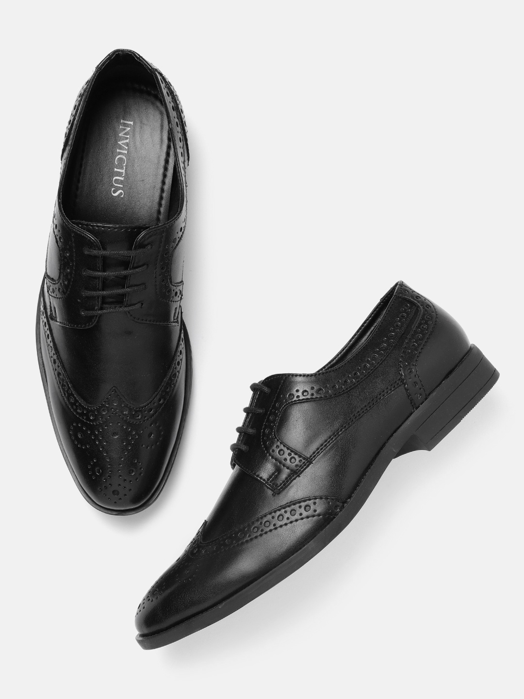 

INVICTUS Men Black Perforated Formal Derbys