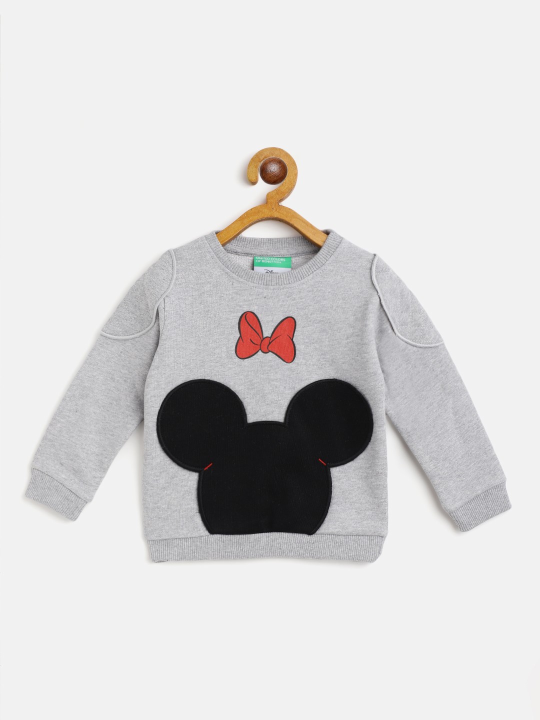 

United Colors of Benetton Girls Grey Melange Cotton Mickey Mouse Applique Sweatshirt