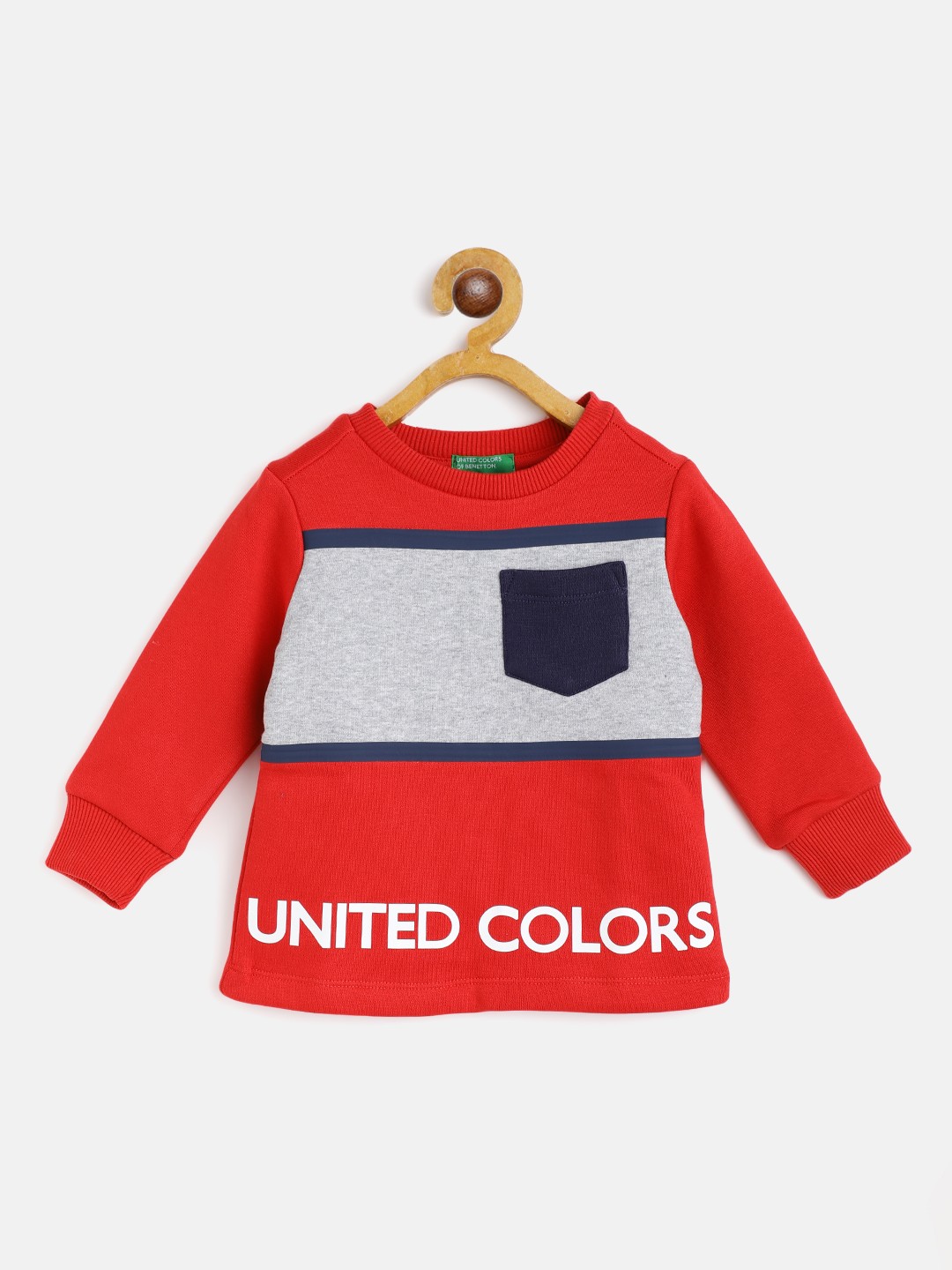 

United Colors of Benetton Boys Red & Grey Brand Logo Print Sweatshirt