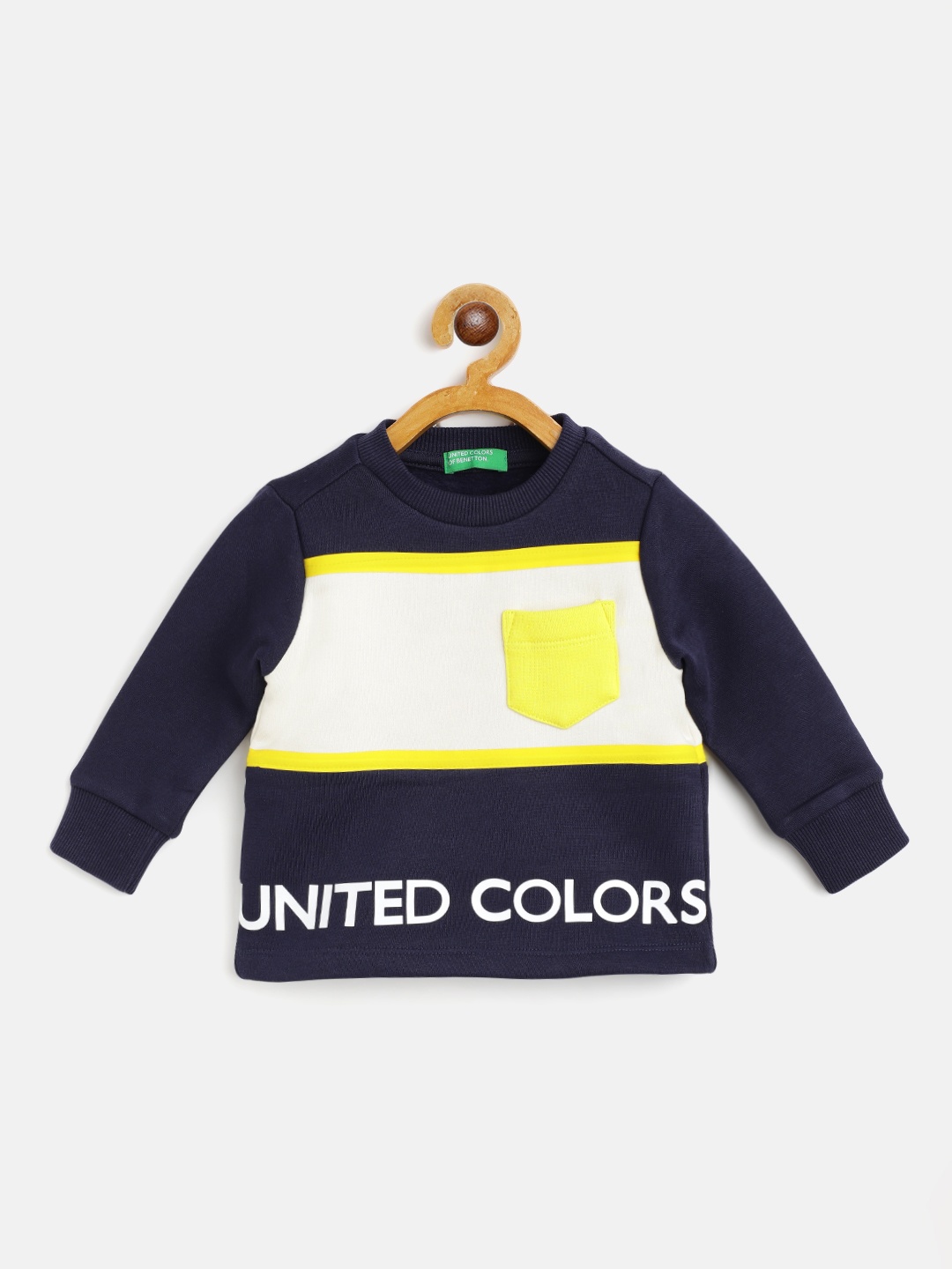 

United Colors of Benetton Boys Navy Blue & Cream-Coloured Brand Logo Print Sweatshirt