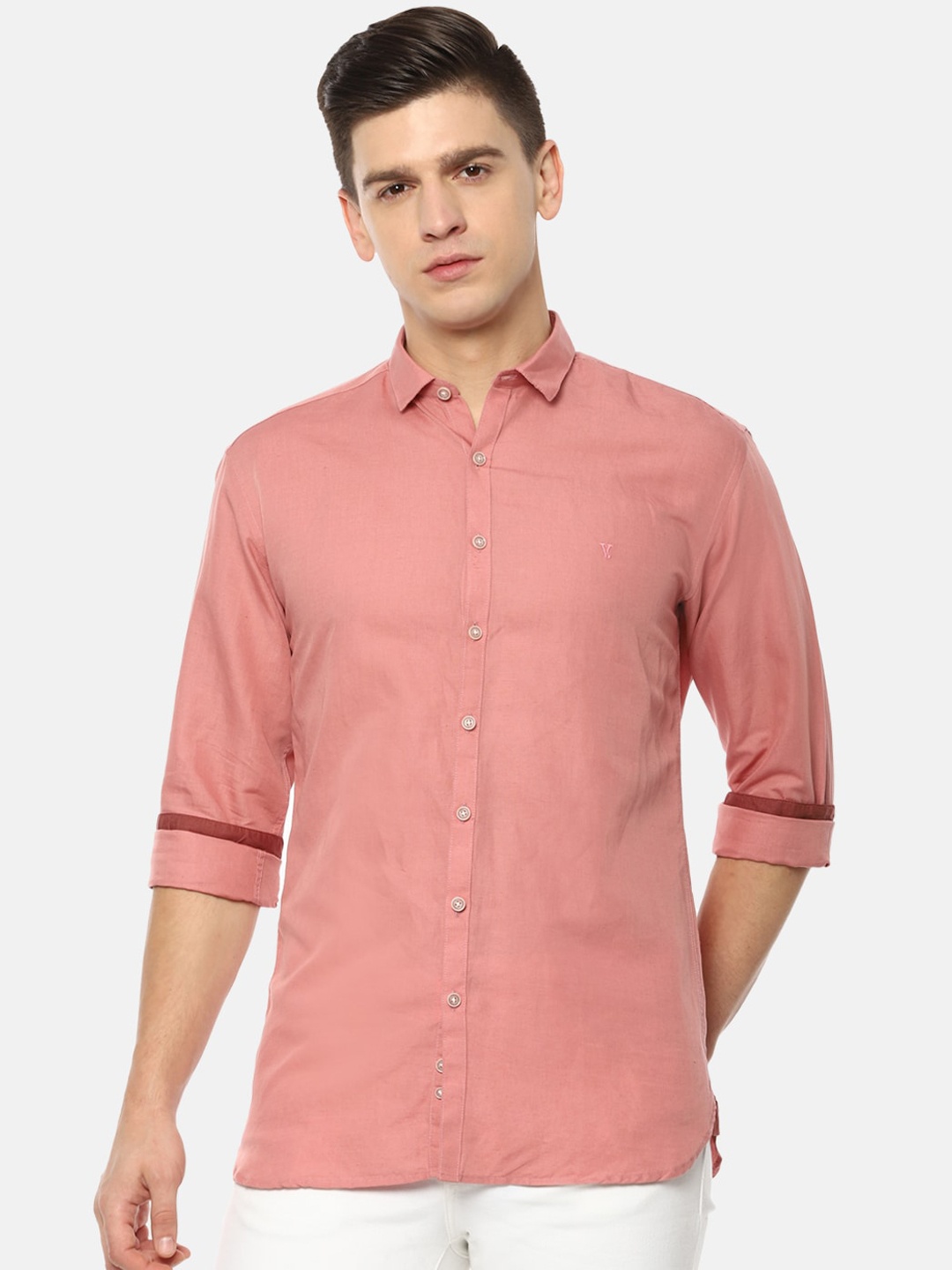 

V Dot Men Peach-Coloured Slim Fit Opaque Casual Shirt