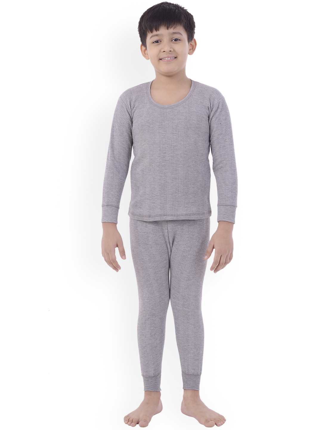 

Zoom Minimondo Unisex Kids Grey Striped Cotton Thermal Set